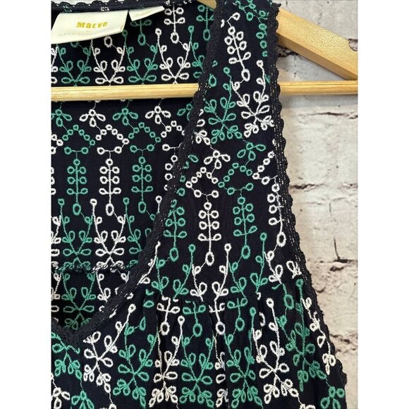 Maeve Anthropologie Navy Blue Tank Top Tunic Embroidered Green Size XS - Picture 4 of 6